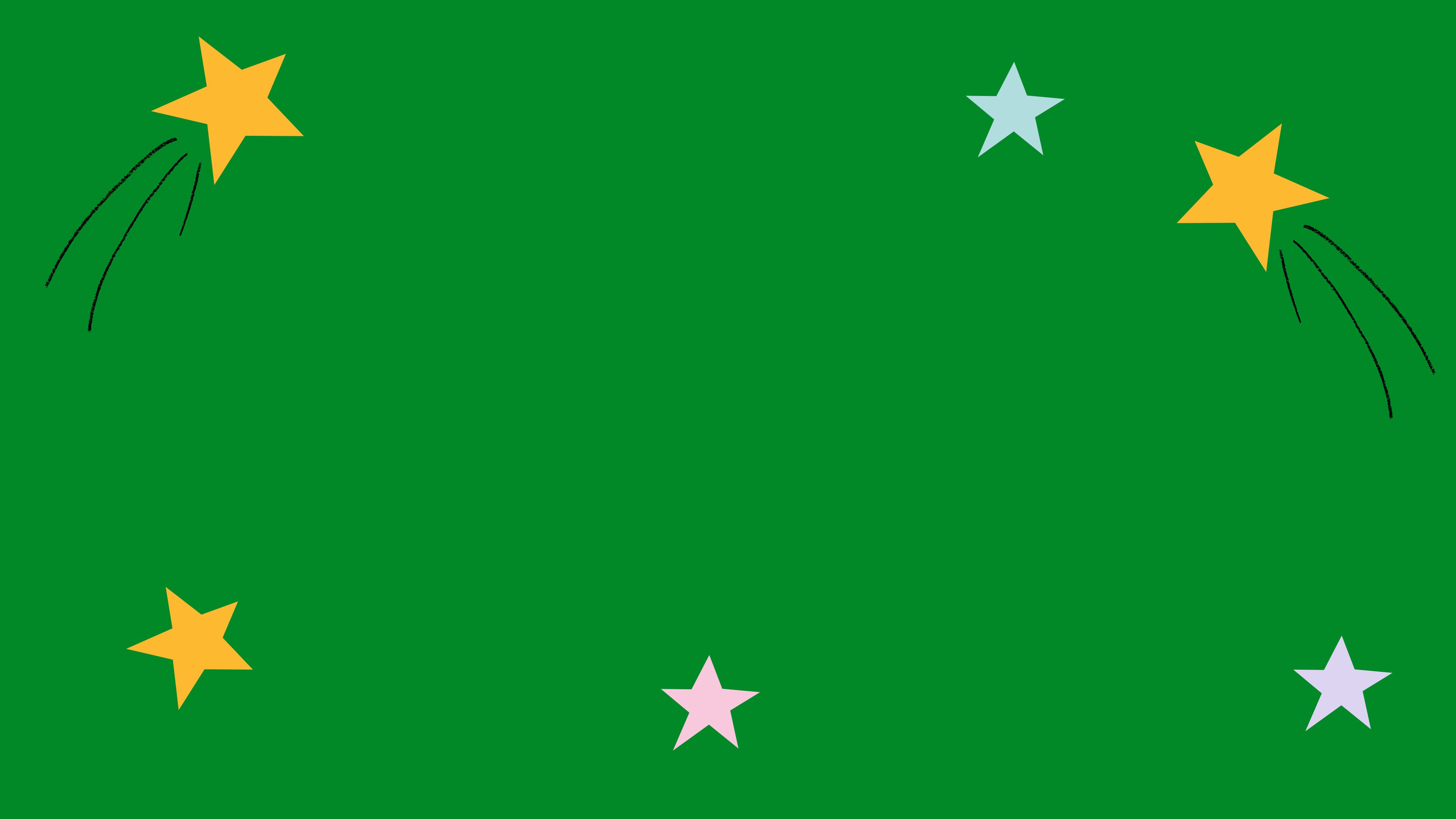 A green background with colourful stars